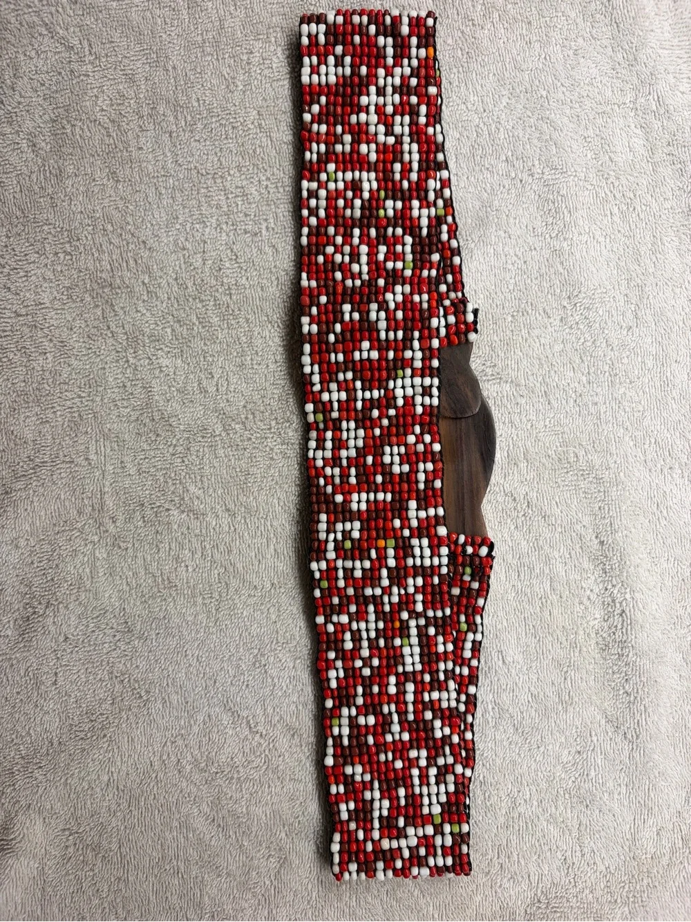 Beaded Red Multi-Color Wide Waist Belt with Wooden Buckle